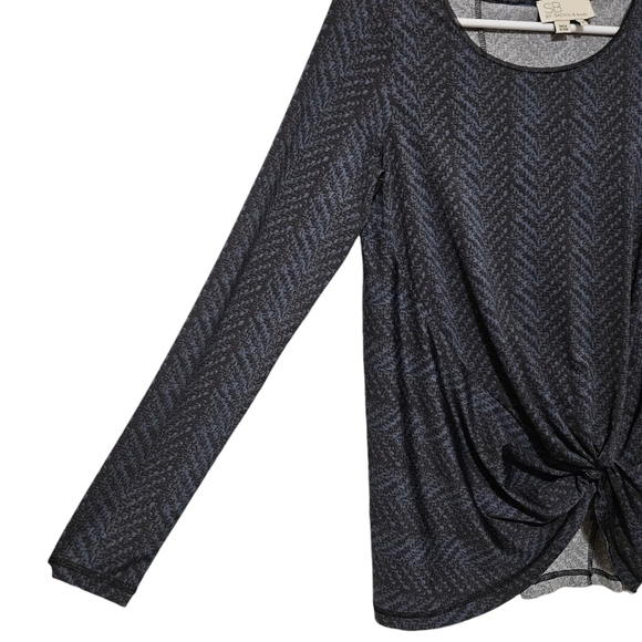 Sachin & Babi SB black gray pattern long sleeve gathered top size 4 - Picture 3 of 8